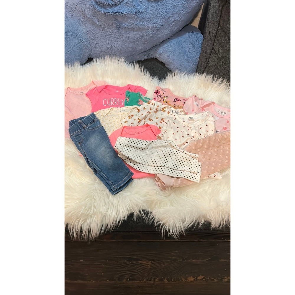 Mixed Brand Baby Clothing Bundle Girl 3-6M Pink Blue Good Floral  Pajamas LOT